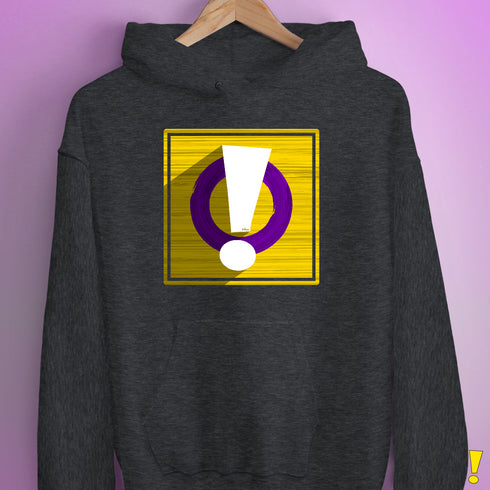 Intersex Pride Flag Exclamation Point Hoodie - Dark Grey Heather